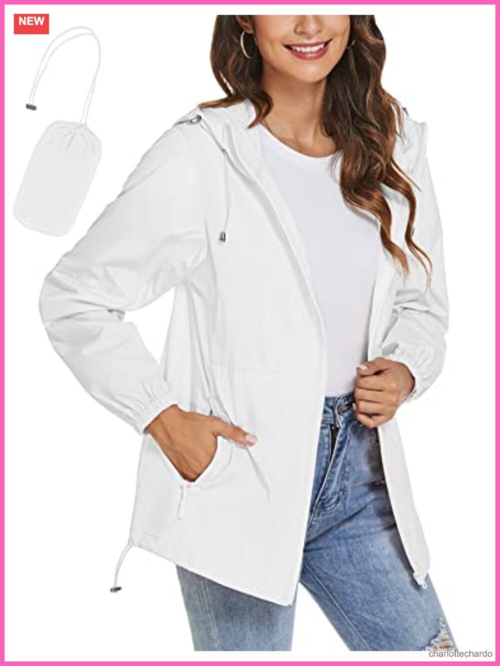 Waterproof Raincoat Windbreaker Lightweight Packable Women's Jacket Hooded